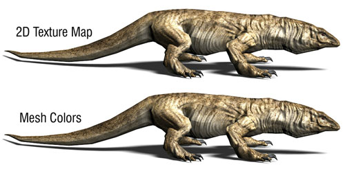 A lizard model textured using mesh colors